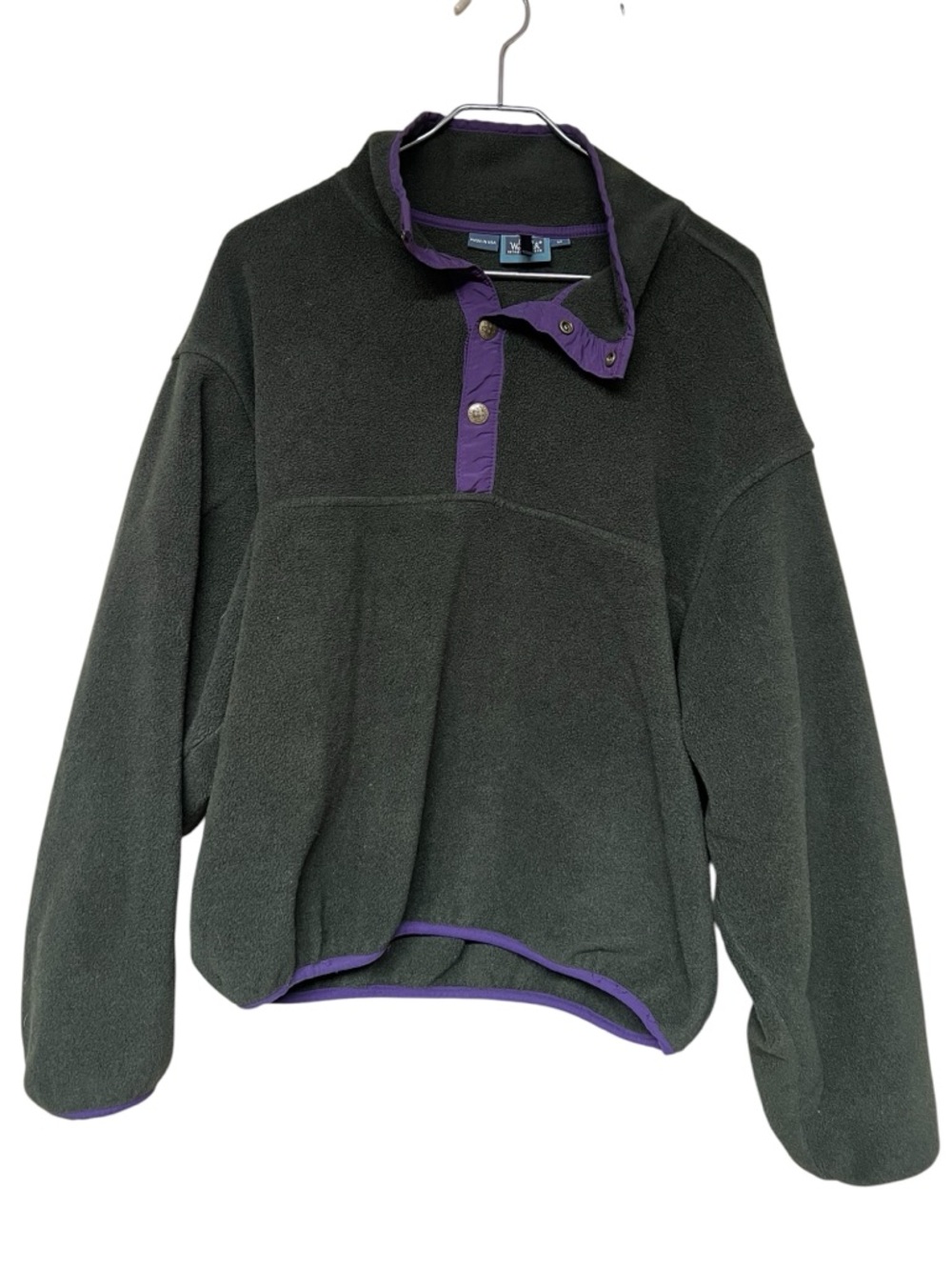 Woolrich vintage hunter green purple trim button fleece pullover Made in USA